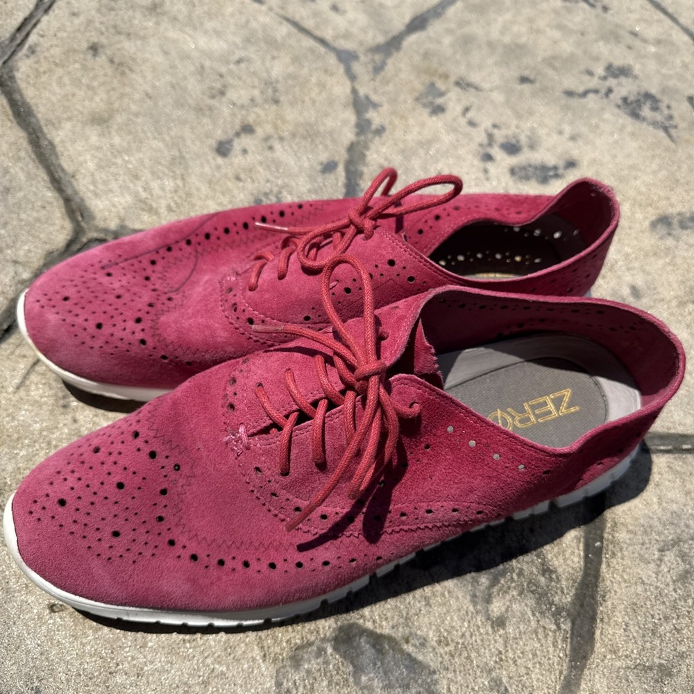 Cole Haan Zerogrand Sneakers Womens 9.5 Red Suede Leather Comfort‎ Wingtip Shoes